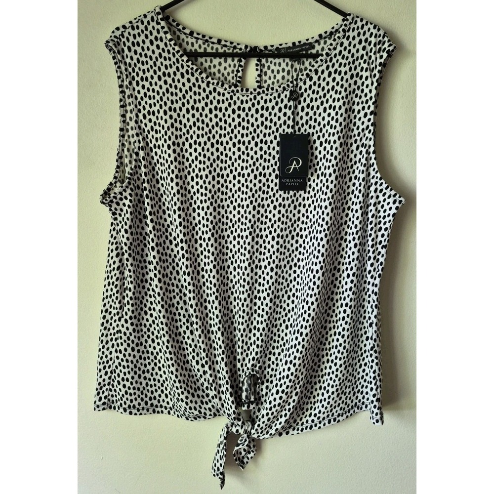 Adrianna Papell Sleeveless Top Black and White Polka Dot Pattern Size XL NWT